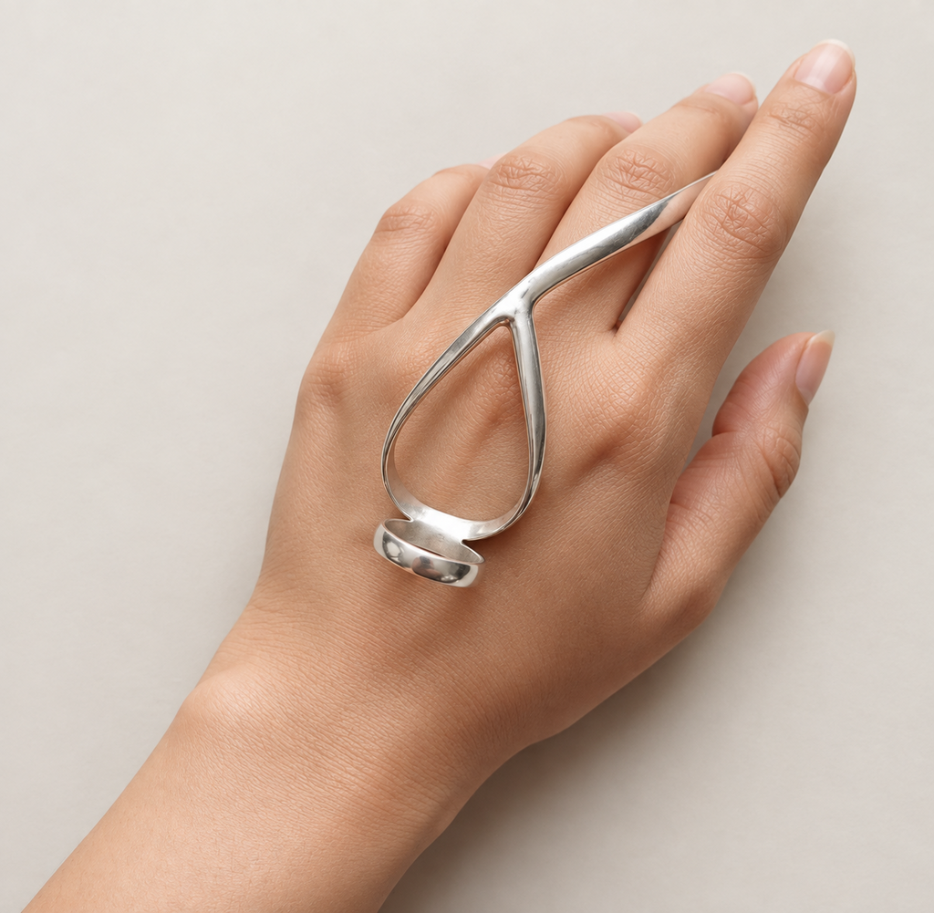 Thumb ring splint and wrist bracelet worn on the back of the hand